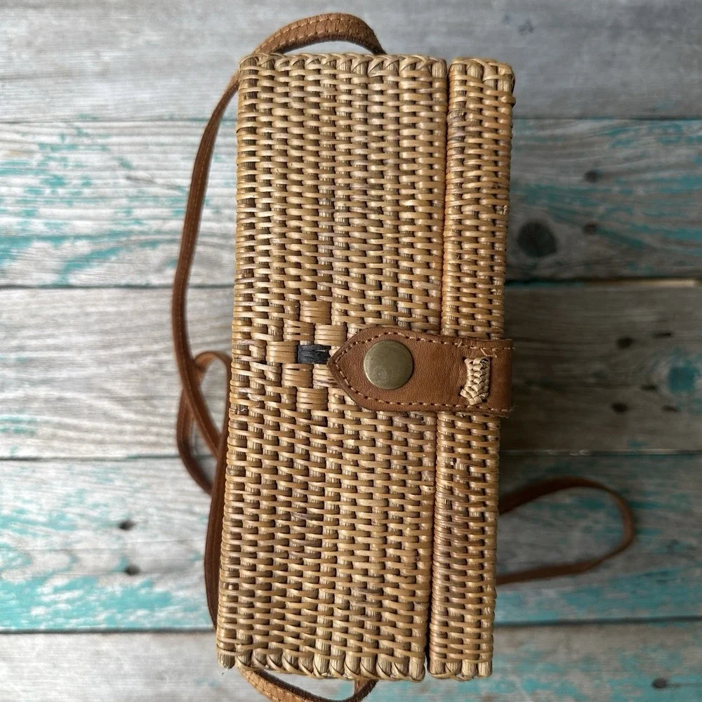 Handwoven Rattan Crossbody Bag Purse 7.2 Inch Boho Wicker Straw Cottagecore